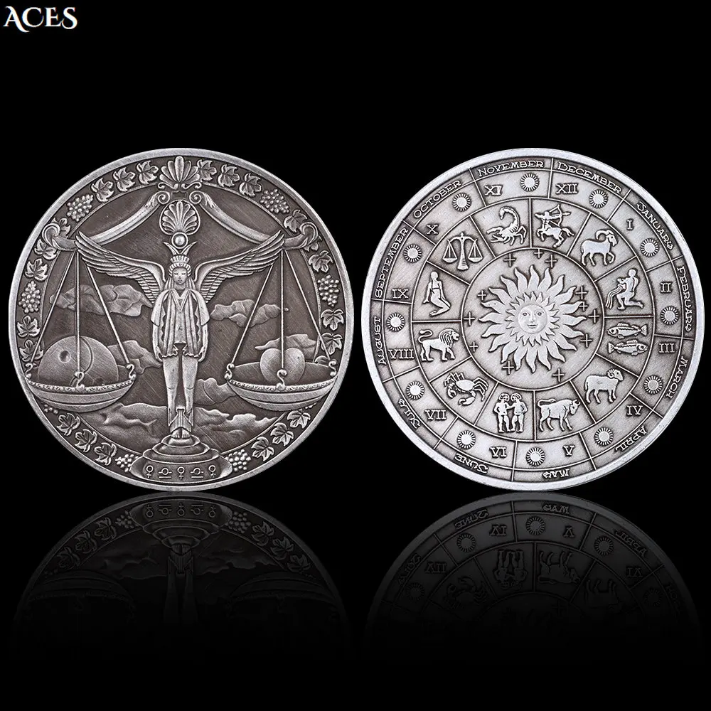 

Libra Coin Collectibles Twelve Constellations Zodiac Coin Metal Relief Exquisite Challenge Coin In Capsule Festival Gift