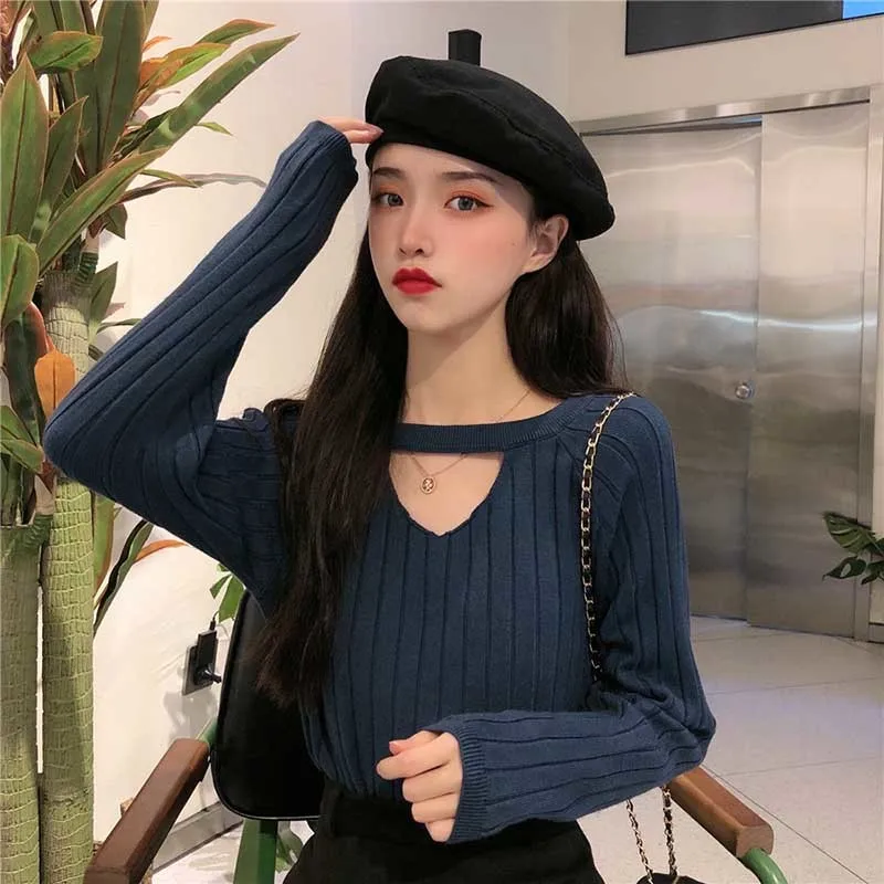 

Simple Women Sweater Autumn Long Sleeve Tops Fashion Pullover Elastic Knit Ladies Jumper Casual Solid Black Female Basic Top