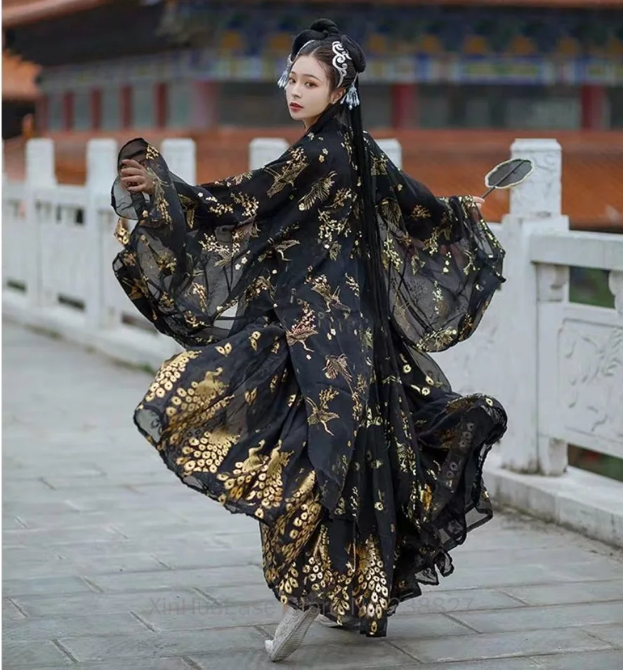 

XinHuaEase Hanfu Женское пальто DaXiuShan черная рубашка с большими рукавами Феи Журавлями