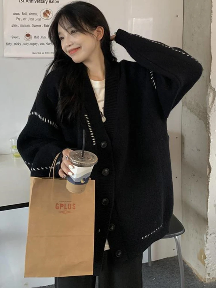 

Winter Sweater Women Knitted Cardigans Ladies V Neck Long Sleeves Tops Female Solid Single Breasted Fashion Coats Pull Femme