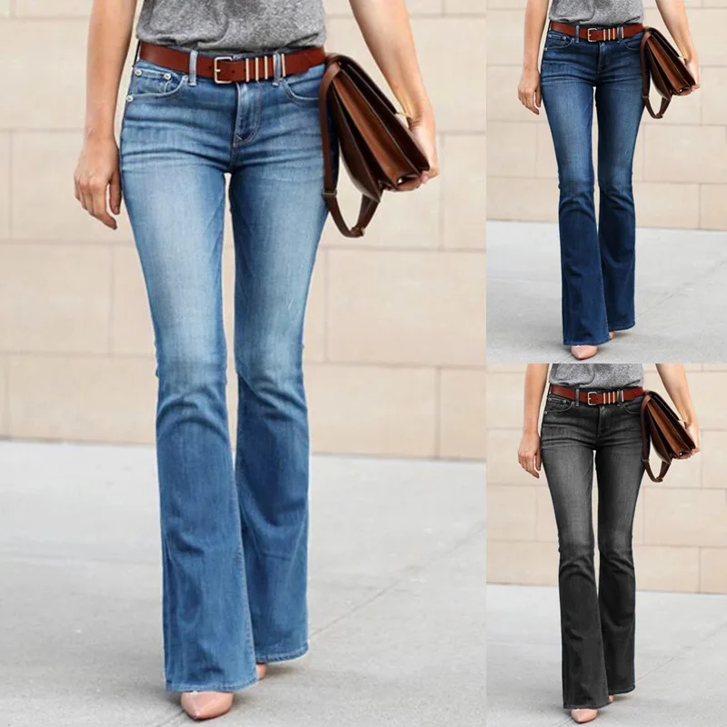 2023 New Women's Washed Blue Jeans, Casual Street Fashion Mid-waist Denim Micro-lab Pants Women