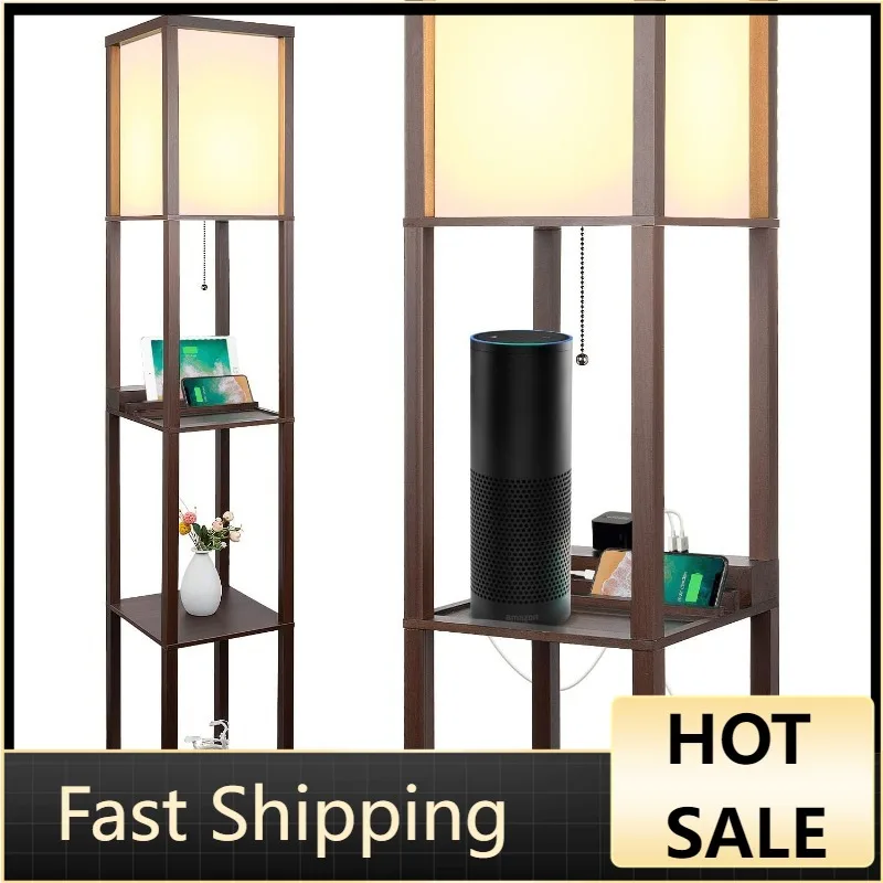 

3-in-1 Shelf Floor Lamp with 2 USB Ports and 1 Power Outlet, 3-Tiered LED Shelf Floor Lamp, Modern Standing Light