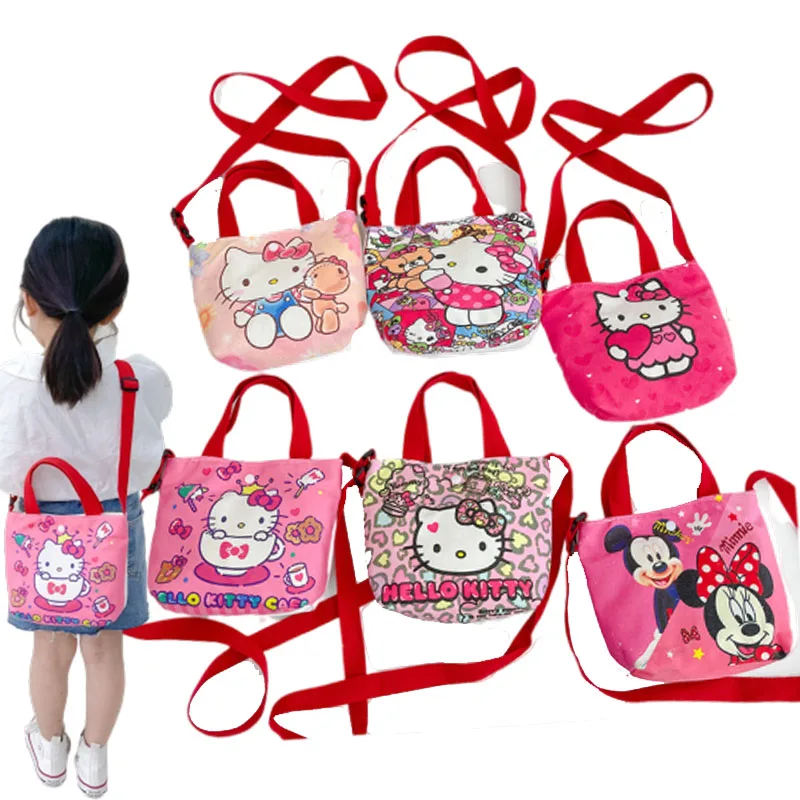 

Kawaii Anime Kittys Pink Stripes Love Little Duck Graphic Print Canvas Child Snack Storage Messenger Bag Birthday Present