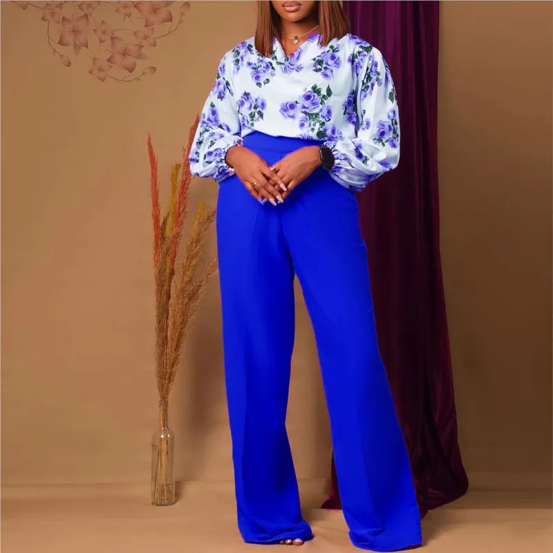 Женский комплект из двух предметов однотонный топ с принтом и штаны весна-осень