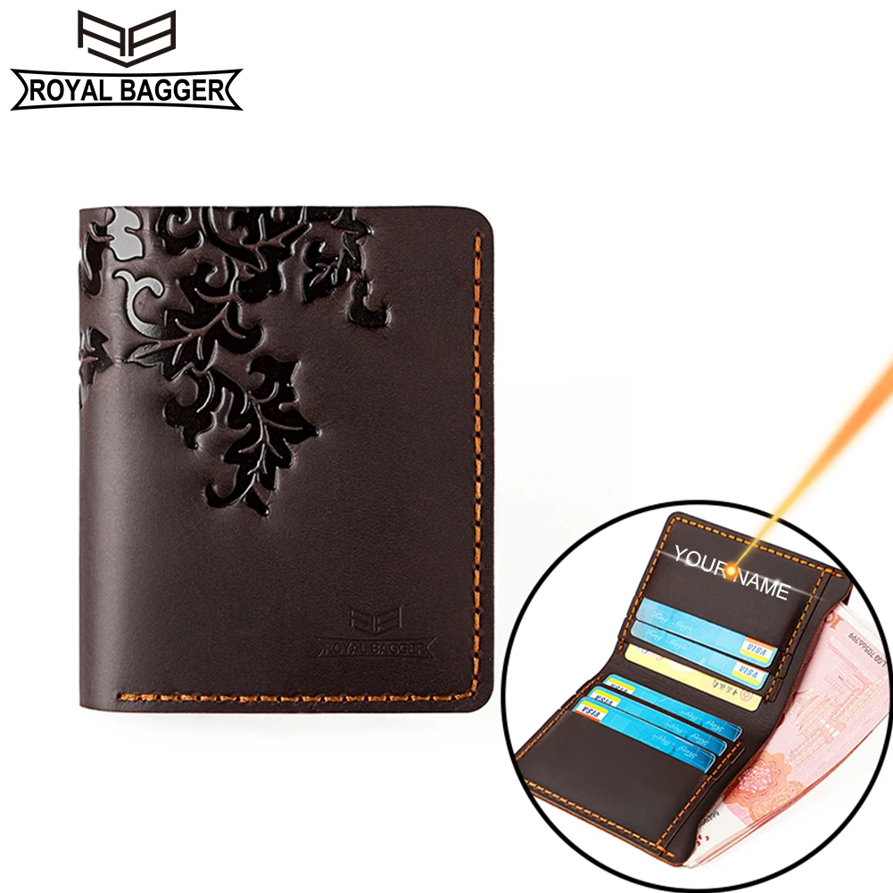 

Винтажный короткий кошелек Royal Bagger для мужчин и женщин, клатч из натуральной коровьей кожи, простой складной кошелек с держателем для карт для мужчин, 1436