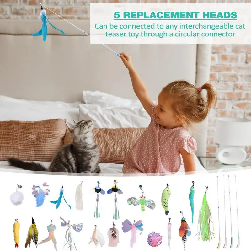 

Feather Cat Toy Wand Cat Toy Feather Teaser Stick Retractable Teaser Interactive Catcher Kitten Hunting Exercise Toy Products