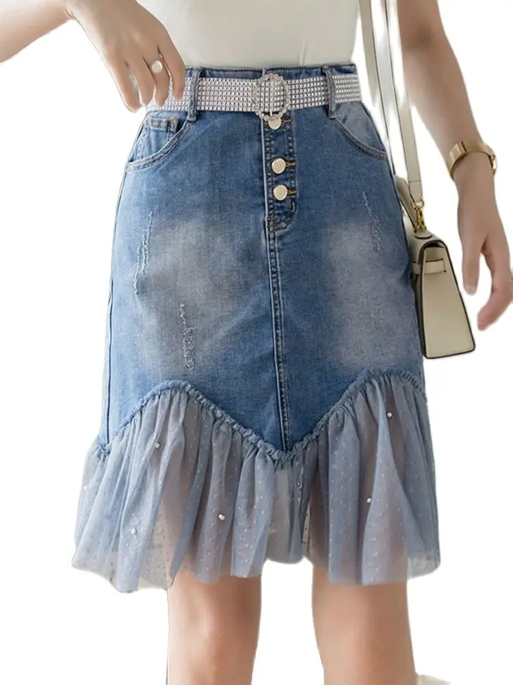 

Casual Breasted Denim Skirt, High Waist And Slim Bag Hip A-Line Skirt 2022 Summer New Korean Fashion Women'S Clothing