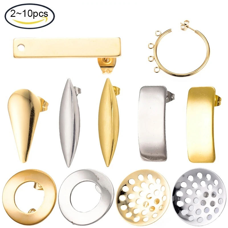 

2-10PCS 18mm 304 Stainless Steel Stud Earring Findings Curved Ring Golden Stainless Steel Color Earring Findings