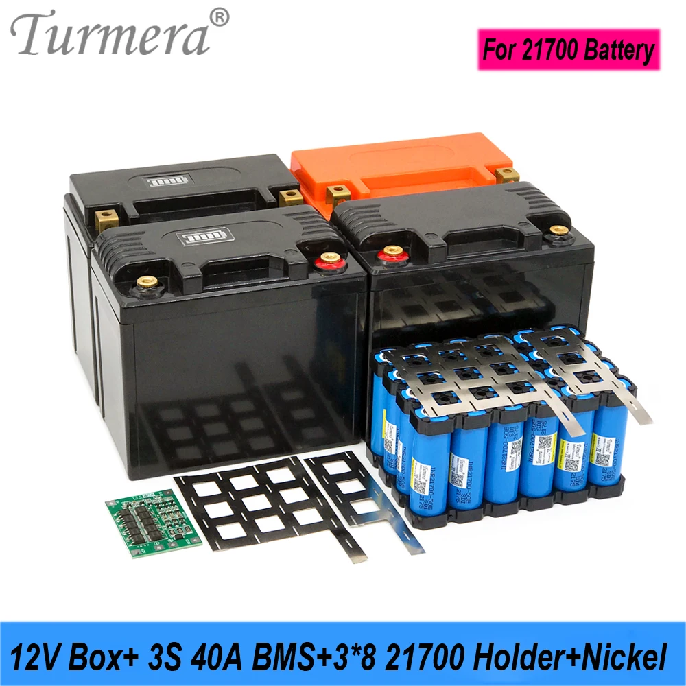 

Turmera 12V 24Ah to 40Ah Motorcycle Battery Storage Box 3X8 21700 Holder 3S 40A BMS with Solder Nickel for Replace Lead-Acid Use