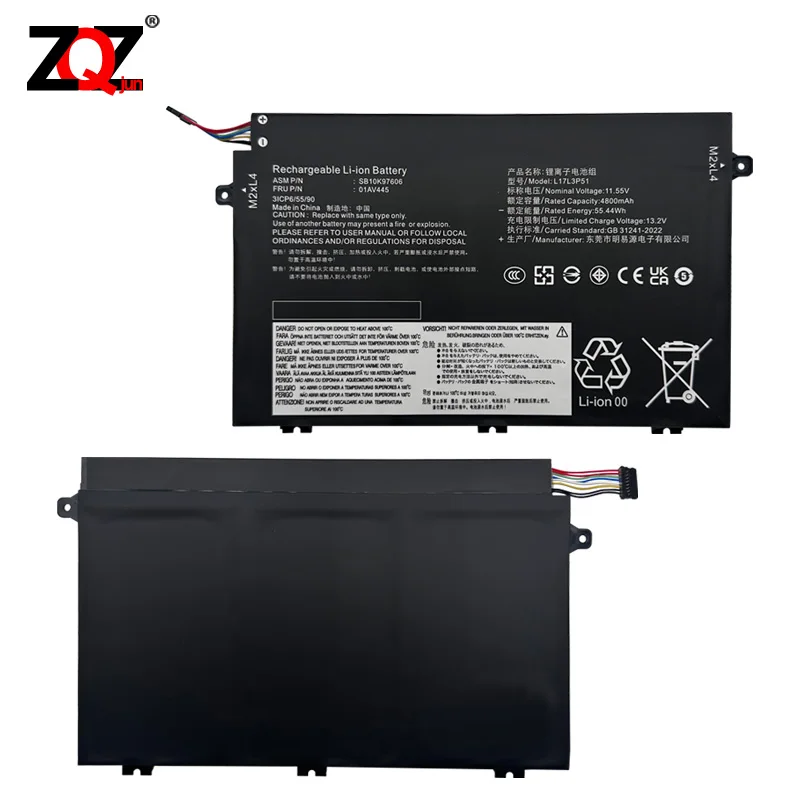 L17L3P51 Аккумулятор для ноутбука Lenovo ThinkPad E15 E480 E490 E495 E580 E585 E590 E595 Series 01AV445 L17M3P52 SB10K79606