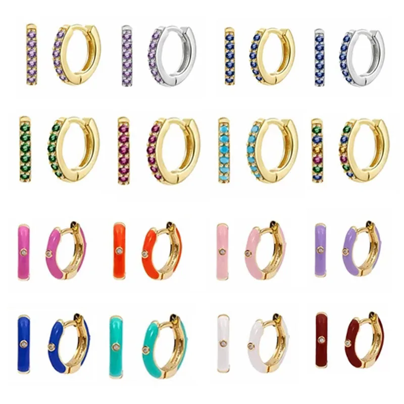 

CANNER 925 серебряные серьги 7 мм Huggie Женская мода Роскошные хрустальные кольца пирсинг серьги Ohrringe ювелирные изделия 1 пара joias feminina