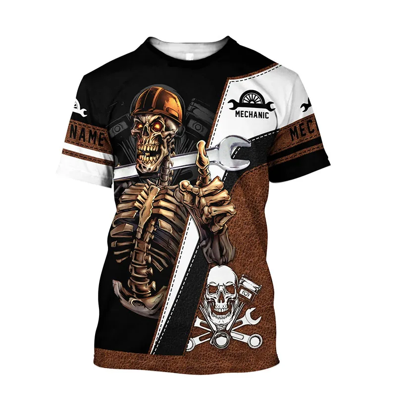 

New Summer Casual Short Sleeve Tops Fashion 3D Personalized Name Mechanic Print T-Shirts Men's Clothing Streetwear Sports Tees