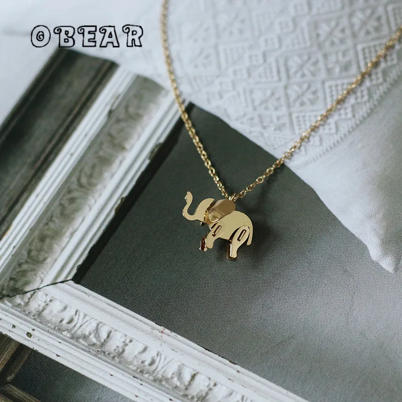 

Geometric Special Stitching Block Elephant Pendant Necklace for Women Girl Stainless Steel 18k Gold Plated Jewelry