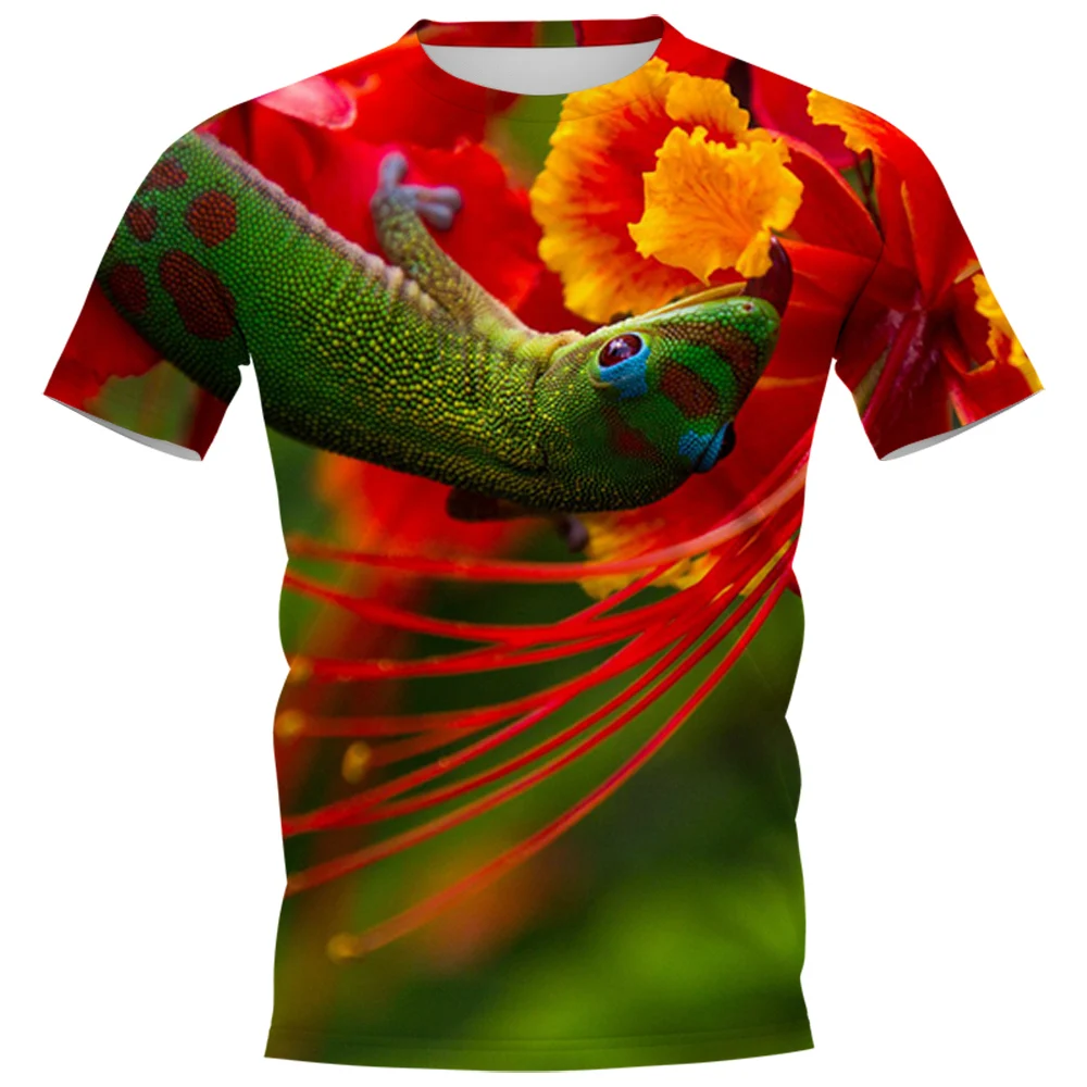 

CLOOCL Fashion Mens T-shirts Tropical Chameleon Flowers 3D Graphic T Shirts Tees Summer Short Sleeve Casual Shirts Hip Hop Tops