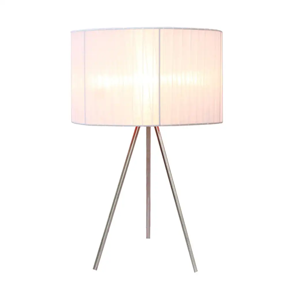 

Brushed Nickel Tripod Table Lamp with Pleated Silk Sheer Shade