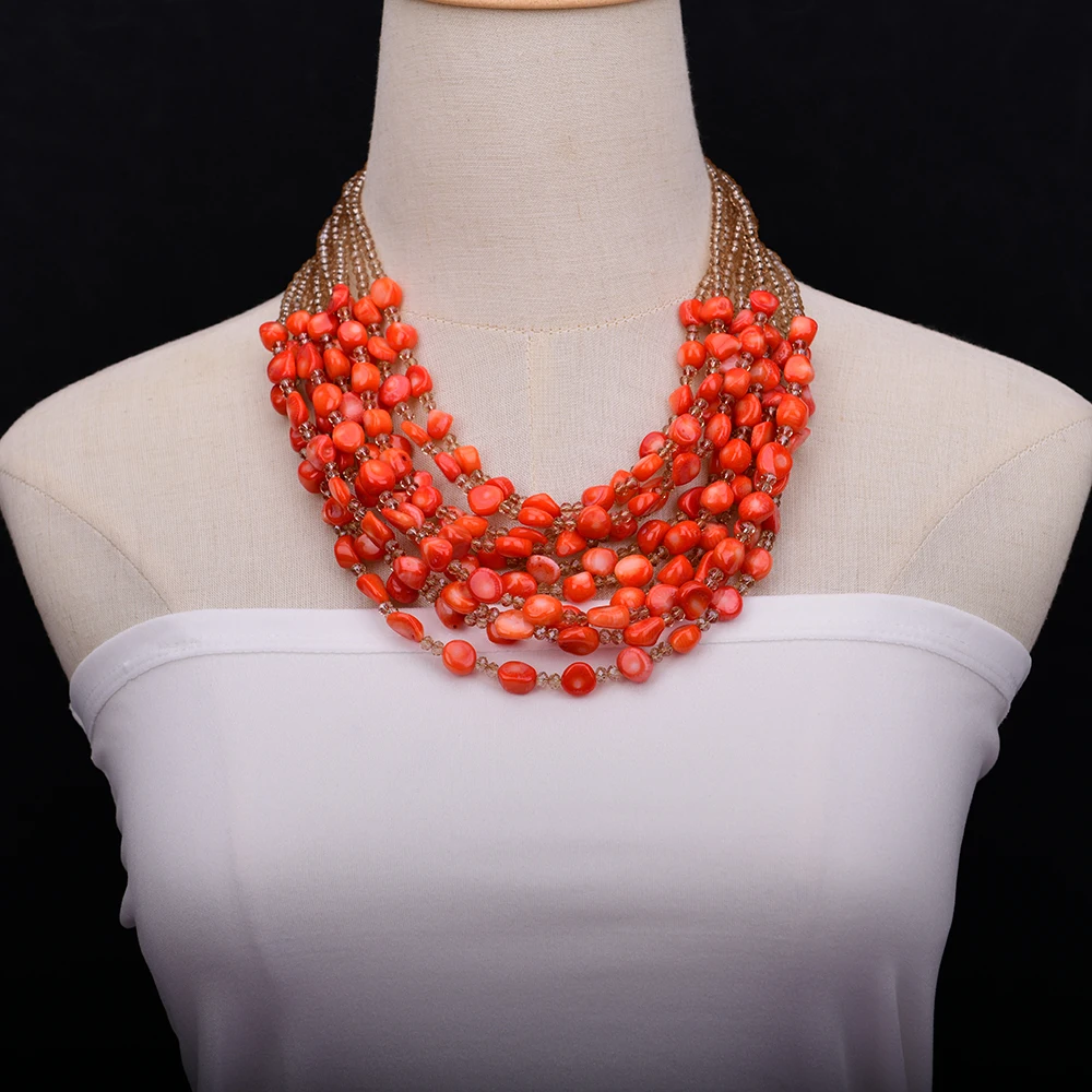 Женское колье и браслет ручной работы 10 рядов