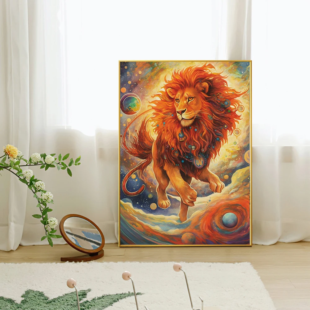 5D алмазная живопись с животными Лев который путешествует между звездами вышивка