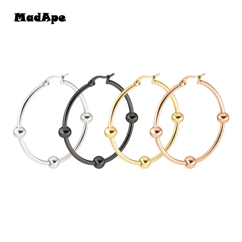 MadApe простые бусины круглые серьги-кольца из нержавеющей стали модные женские