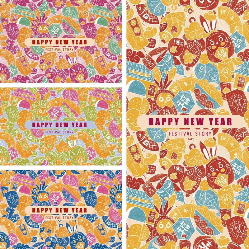 

Половинная простая 100% хлопчатобумажная ткань с новогодним принтом кролика, ручная работа, сделай сам, красный конверт, одежда для детей, тка...