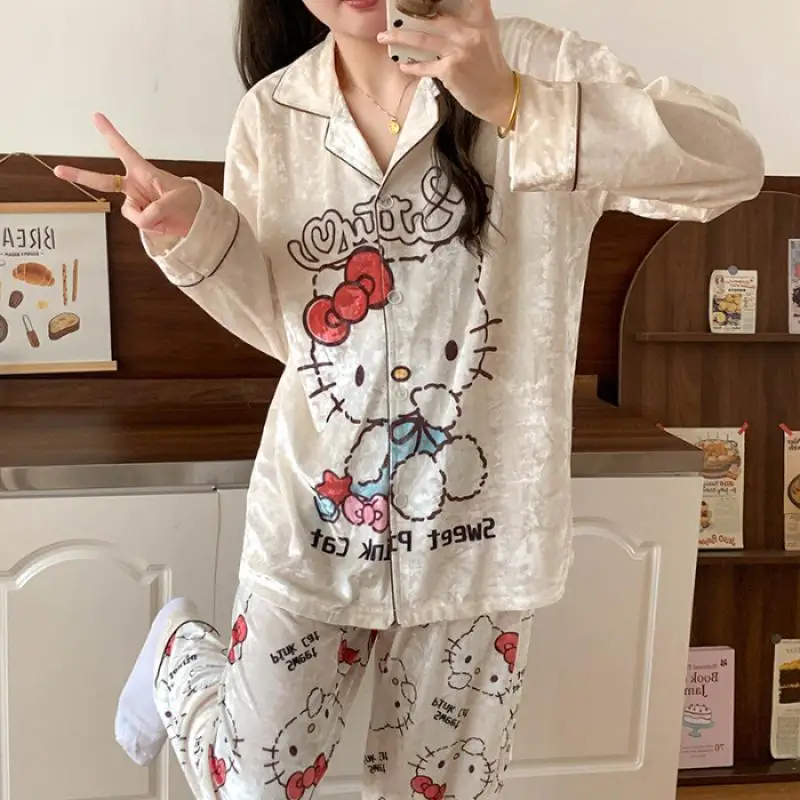 Золотой бархатный кардиган Sanrio Girl с откидным воротником зимний пижамный