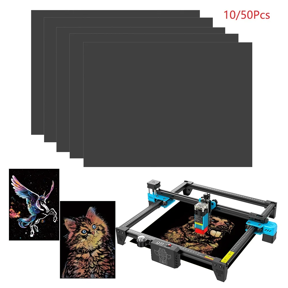 10/50Pcs Laser Engraver Magic Color Rainbow Scratch Art Paper Card Set Random Color For Laser Engraving TTS-55 DIY Drawing Gift