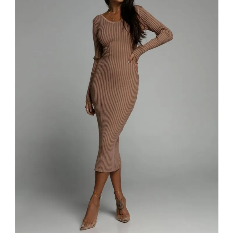 Женское однотонное трикотажное платье с V-образным вырезом удобная повседневная