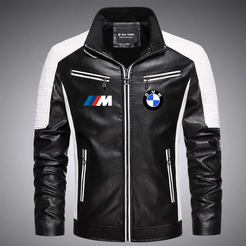 BMW Мужская кожаная куртка Весенне-осенний стиль мужская мотоциклетная с цветными