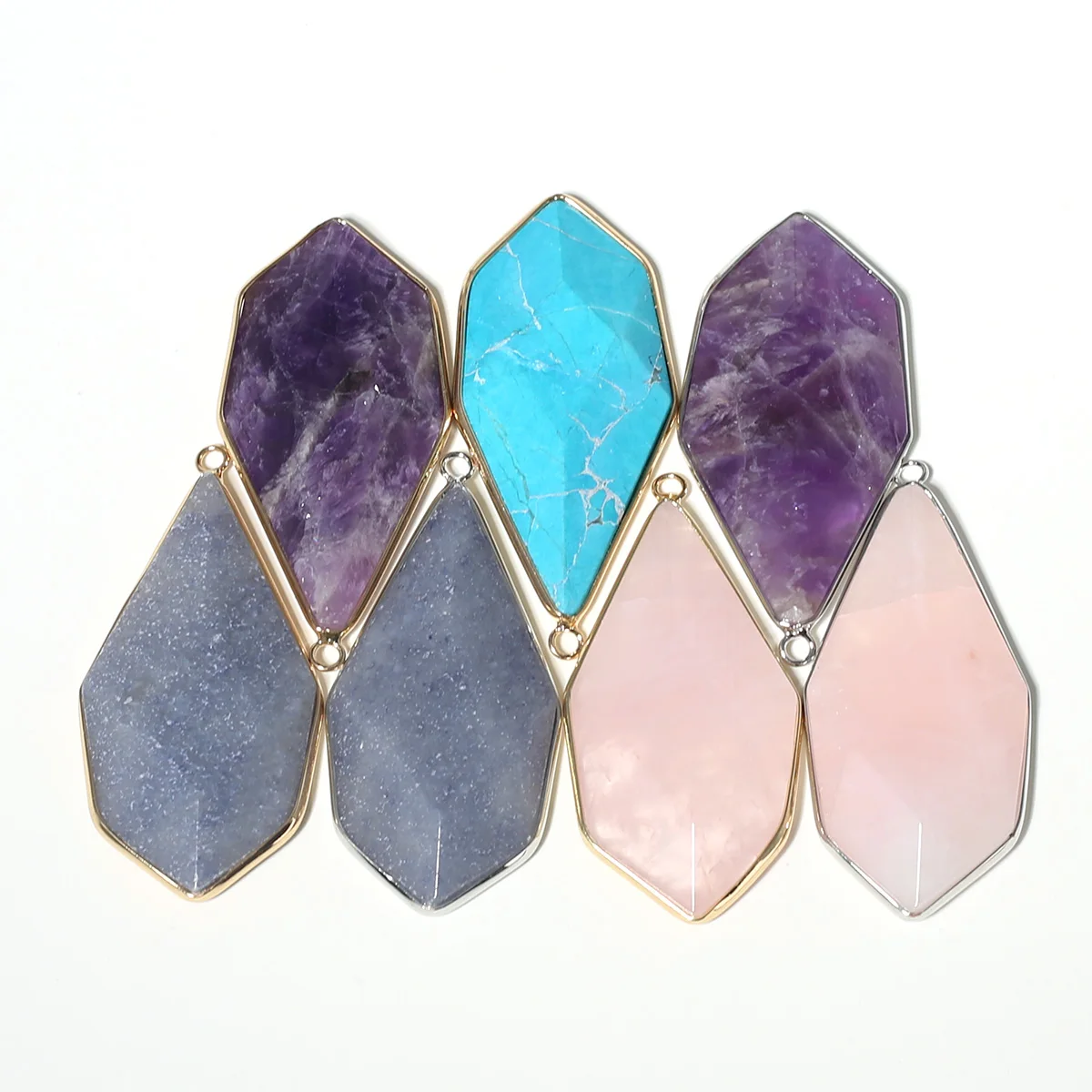 

1PC Natural Stone Pendant Rose Quartz Amethyst Section Polygonal Healing Crystal Stone Charms for Jewelry Making DIY Necklaces