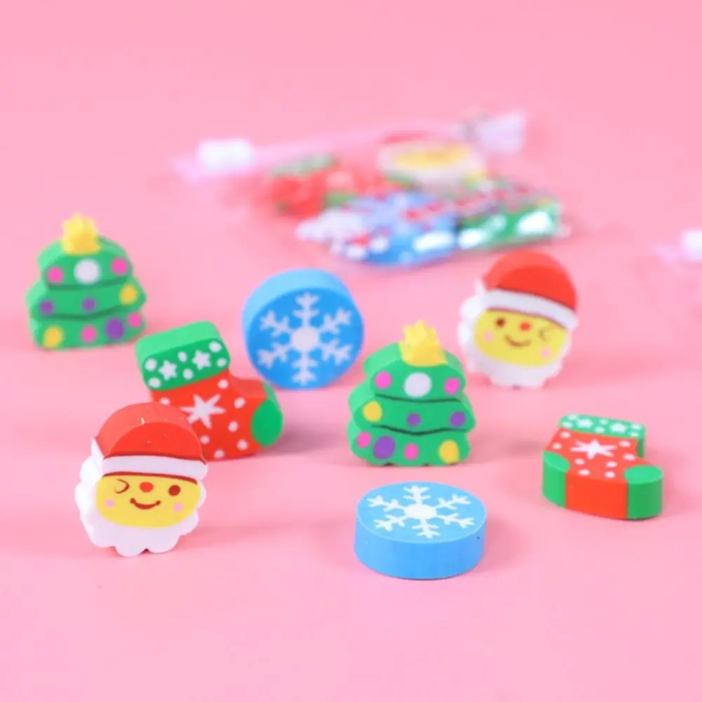 

4PCS Cartoon Christmas Erasers Kid Erasers Primary School Student Stationery Prize Gift Office Supplies