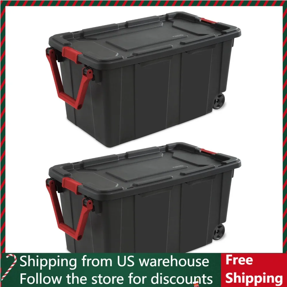 

Sterilite 40 Gallon Wheeled Industrial Tote Plastic, Black, Set of 2