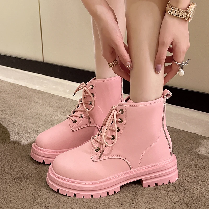 

Women's Boots 2022 Winter New Luxury Round Toe Platform Shoes Ladies Fashion Square Heels Punk Ankle Boots Platform Boots