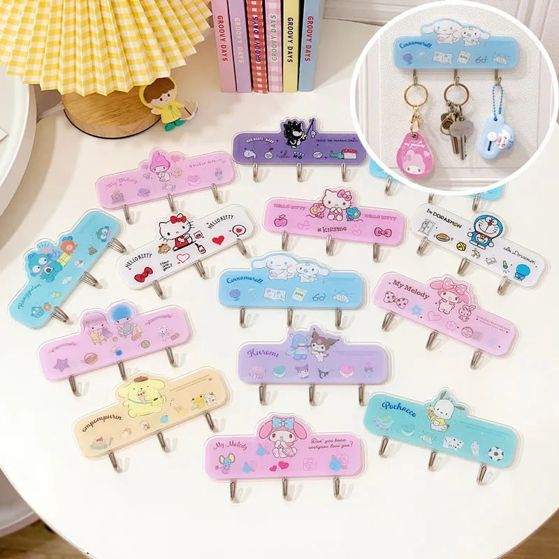 

5Kg Load-Bearing Kawaii Sanrio Hello Kitty Kuromi Cinnamoroll No Punching Sticky Wall Hook Up Household Storage Accessories Gift