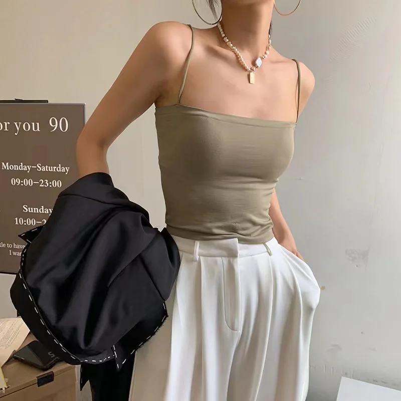 

Top Female Sexy Bras Spaghetti Strap Crop Tops Wirefree Brassiere Fashion Camisole Seamless Underwear Top With Built In Bra