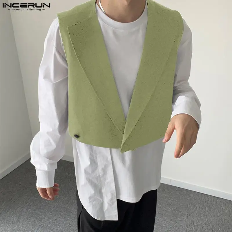 

Fashion Men Crop Vests Plaid Lapel Sleeveless Streetwear Waistcoats Men Double Breasted 2023 Casual Vests With Belt 5XL INCERUN