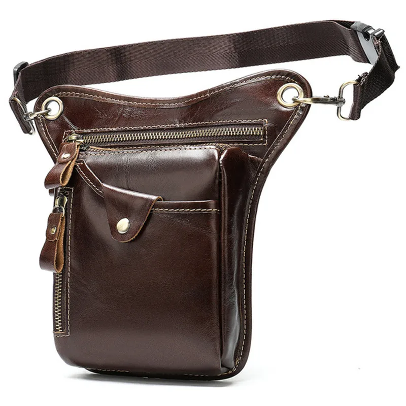 Simple casual men's natural genuine leather leg bag outdoor sports first layer cowhide waist bag retro fashion cycling bag