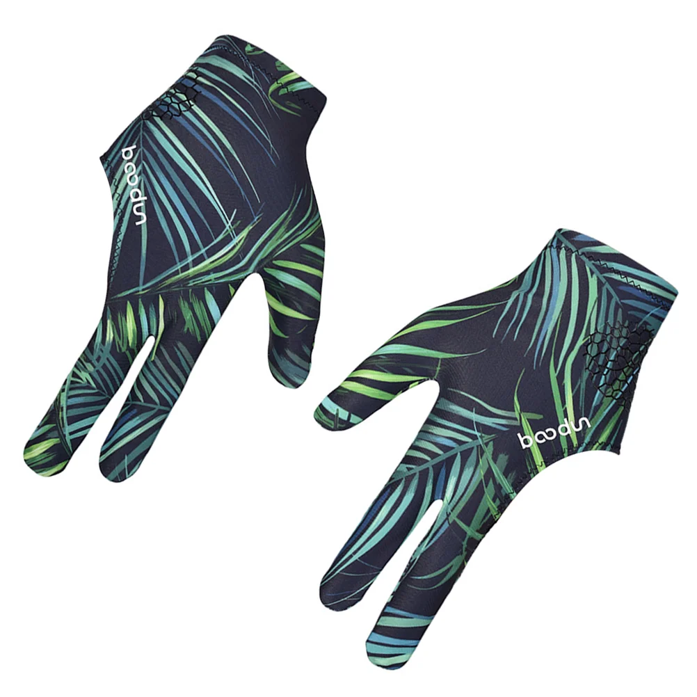 

1pc 3 Fingers Glove High Elastic Anti-slip Billiards Glove Breathable Snooker Glove (Leaves)