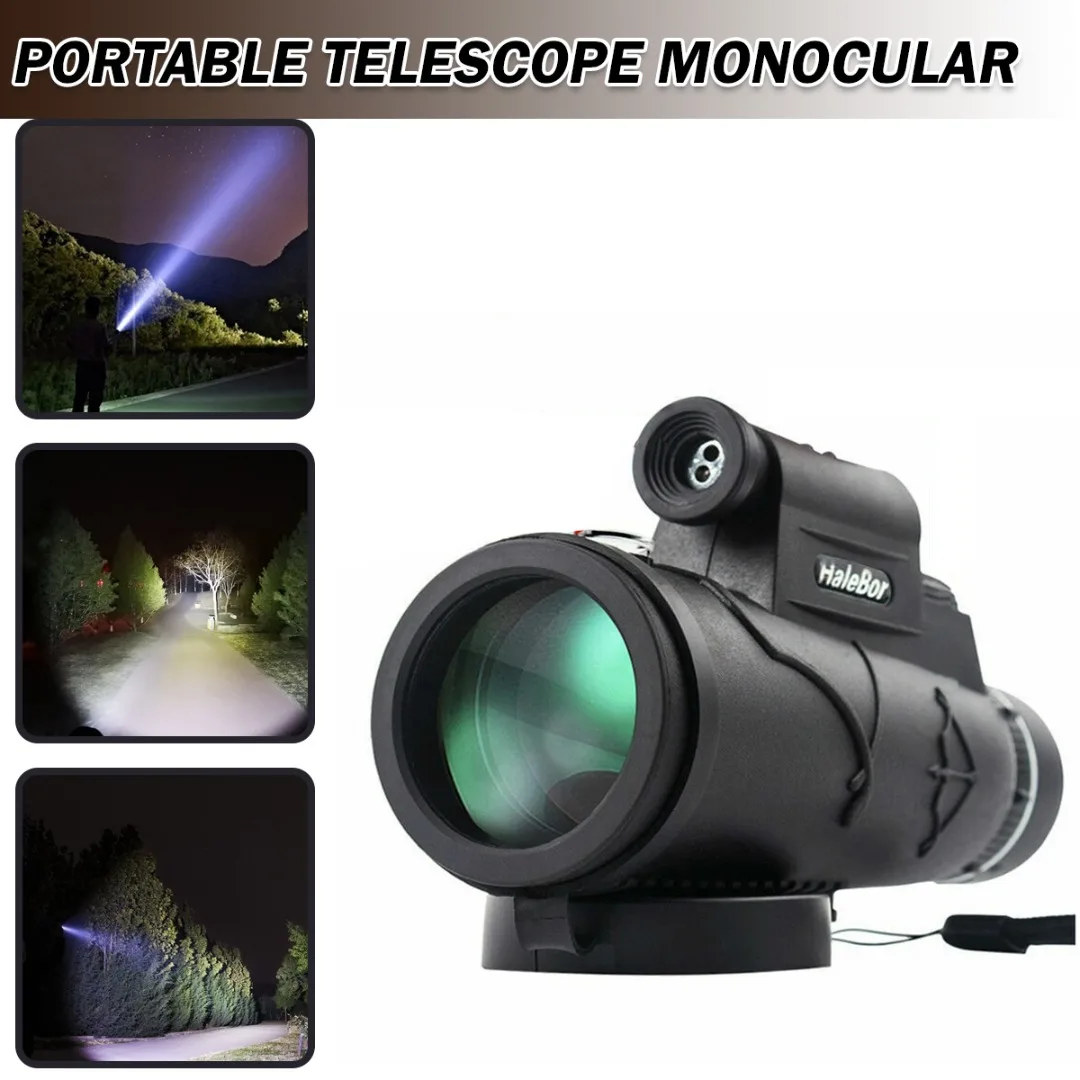

12x50 HD Portable Monocular Telescope With Compass Flashlight +Red Laser FMC Optical Lens Hunting Camping Outdoor Tool