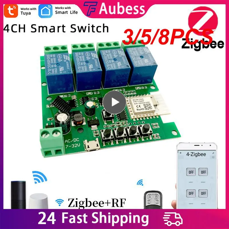 

3/5/8PCS Dc 5/12/32v Rf433 Receive 4ch Zigbee Smart Light Switch Module Work With Alexa Google Assistant Tuya Smart Life