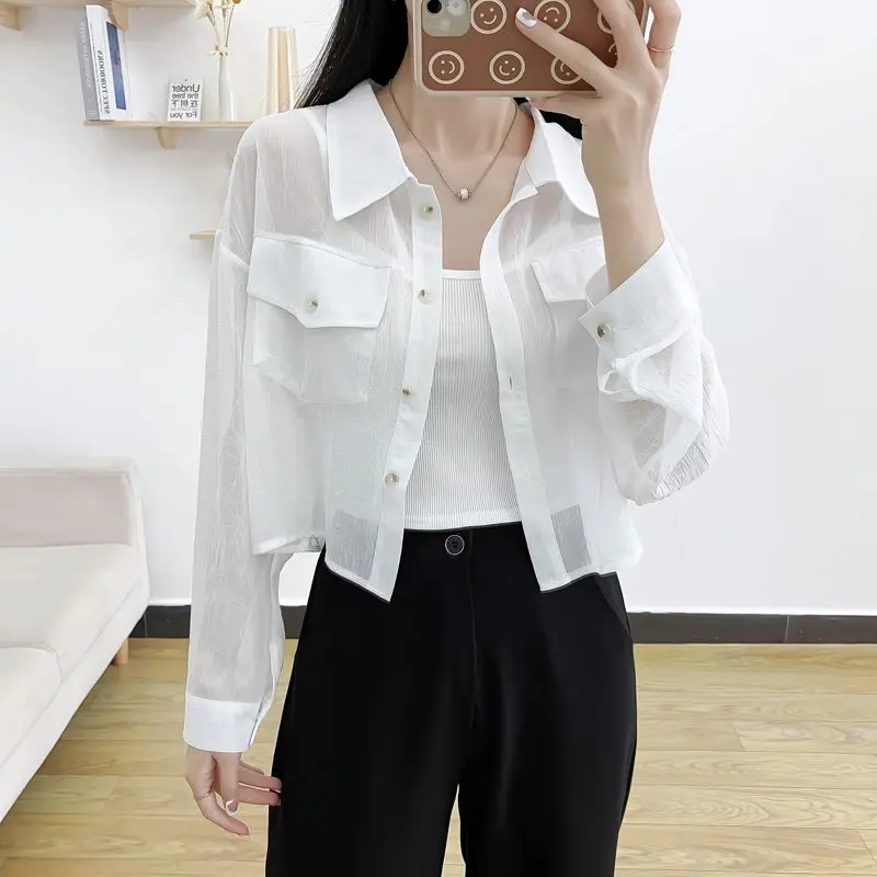 

Chiffon Sunscreen Clothing For Women's Summer Design Thin Top Versatile Long Sleeve Short Shirt
