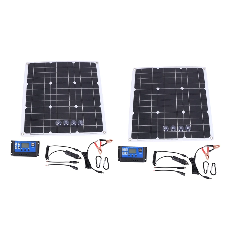 

2X 27 Watt 27W Solar Panel Kit With LCD Solar Controller 12V RV Boat Off Grid
