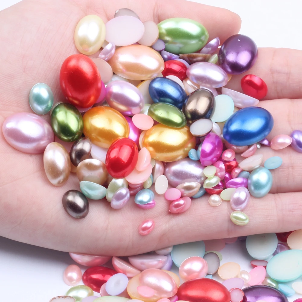 

Half Pearl Flatback Oval Shape Imitation Pearls Beads 3x6mm-18x25mm Mix Color Ivory White For Nail Art Diy Scrap Booking