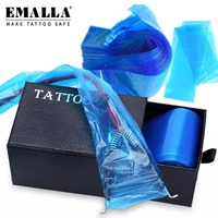 emalla 100pcs tattoo clip cord sleeves bags plastic blue tattoo power machine cord covers makeup clean tool tattoo accessories