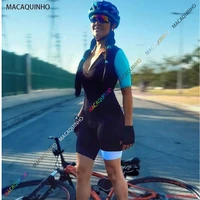 macaquinho blue womens cycling jumpsuit laika cyclist clothing professional triathlon short sleeve set