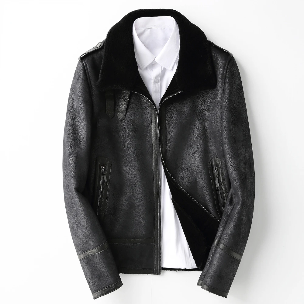 

2022 Men's Autumn Winter New Short Real Lamb Fur Coats Male Sheep Shearing Jackets Men Motorcycle Leather Warm Outwear A336