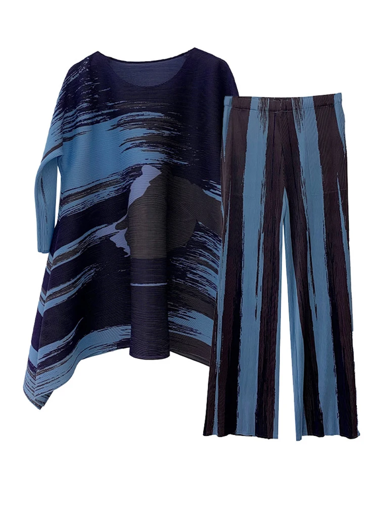 Женские плиссированные комплекты DEAT свободный топ с длинным рукавом и круглым