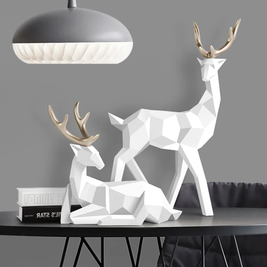 

Deer Statue Reindeer Figurines Resin Sculpture White Deers Decor Scandinavian Home Living Room Decoration Tabletop
