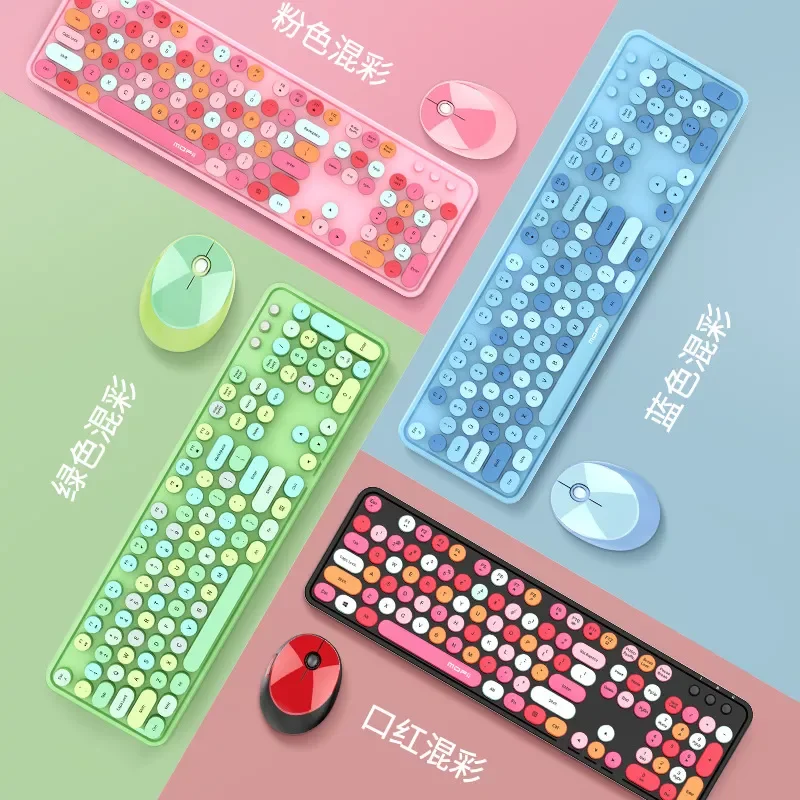

NEW Wireless Keyboard Mouse Set Girl Cute Lipstick Retro Office Typing Keyboard