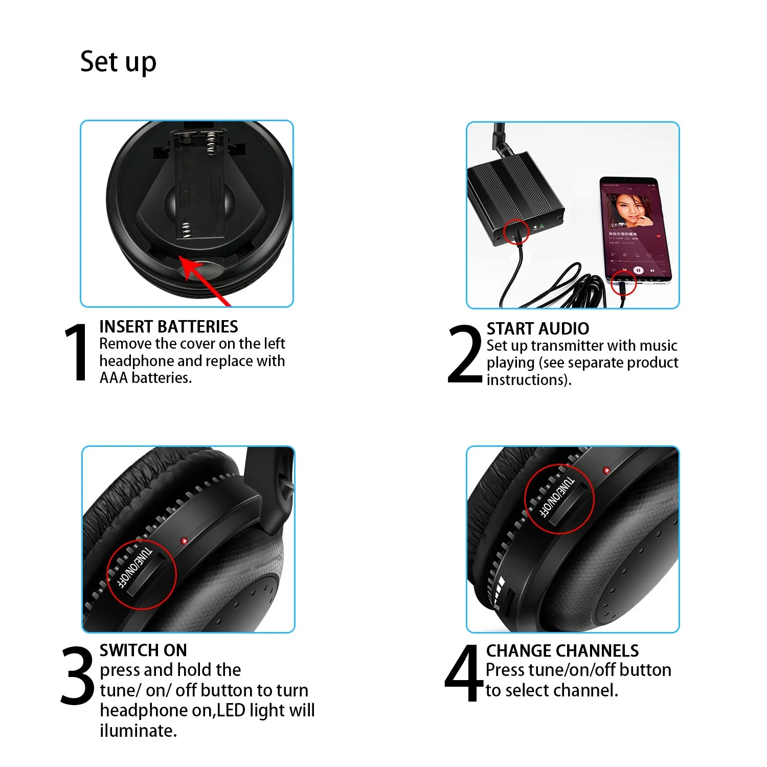 500м Дистанция RF Сильные Низкие Басы Бесшумные Наушники для Тихой Дискотеки в Пакете с 4 Приемниками и Перезаряжаемым Излучателем