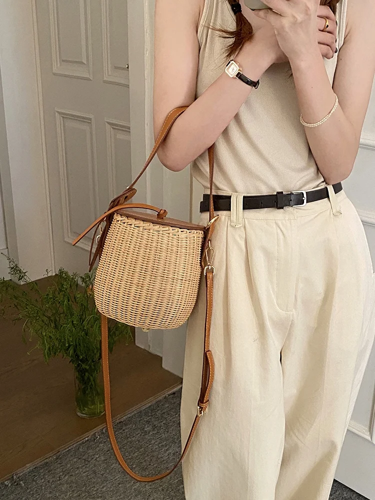 Danke Design Высококачественная портативная сумка из ротанга на плечо Французская