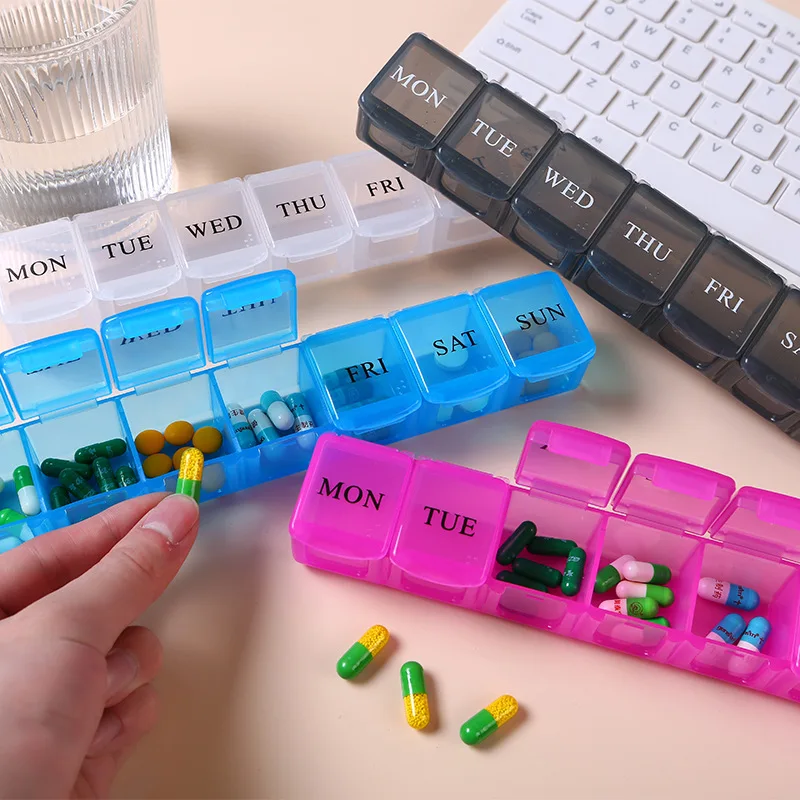 

1Pc 7 Days Pill Medicine Box Weekly Tablet Holder Storage Organizer Container Case Pill Box Splitters 3 Colors